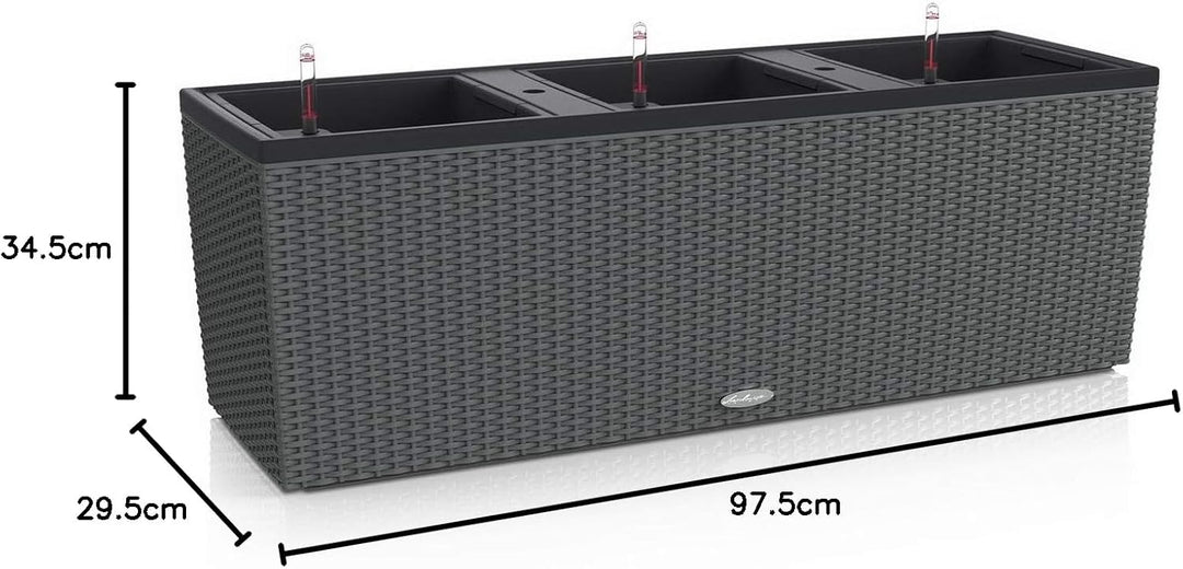 Lechuza Trio Cottage 30 Pflanzgefäss mit ERD-Bewässerungs-System, Granit, 100 x 32 x 34 cm & Cube Co