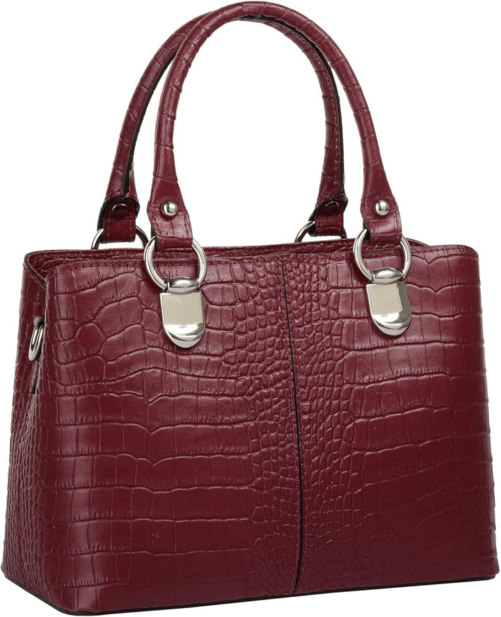 Umhängetasche Echt Leder Damen Made in Italy, Kroko-Optik Handtasche, Damen Schultertasche, elegante