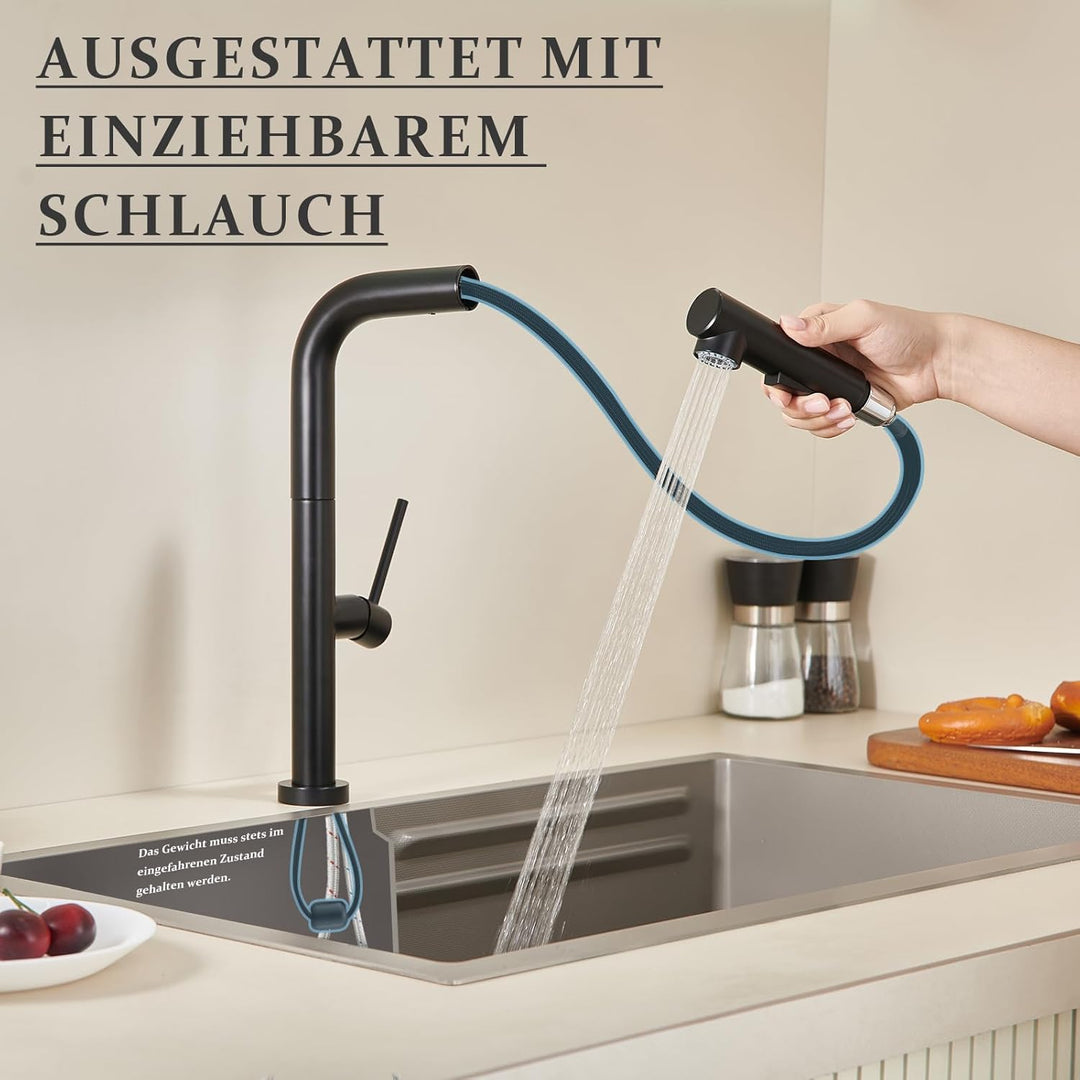 Hochdruck Wasserhahn Küche, Küchenarmatur mit 360°Drehbar, 2 Modi Küchenarmatur mit Brause Ausziehba