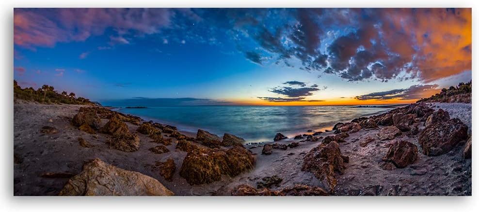 Bild auf Leinwand Landschaft Kunstdruck modern Felsen Blau 90x30 cm Leinwandbild 90x30 cm Blau_c, Le