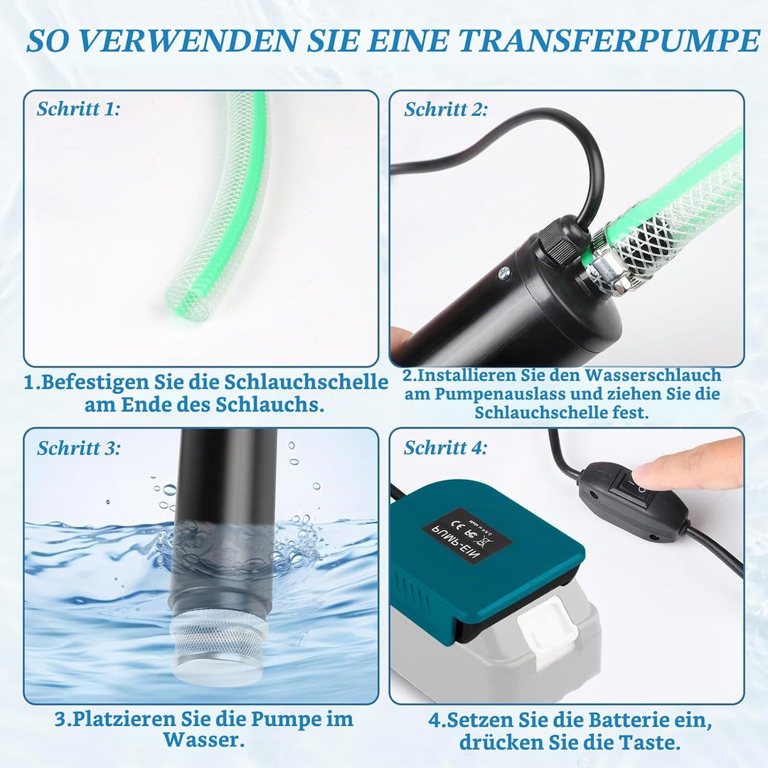 CPROSP Sumpfpumpe Kompatibel mit Makita 18V Batterie (Keine Batterie), Wasserpumpe 30L/min, Transfer
