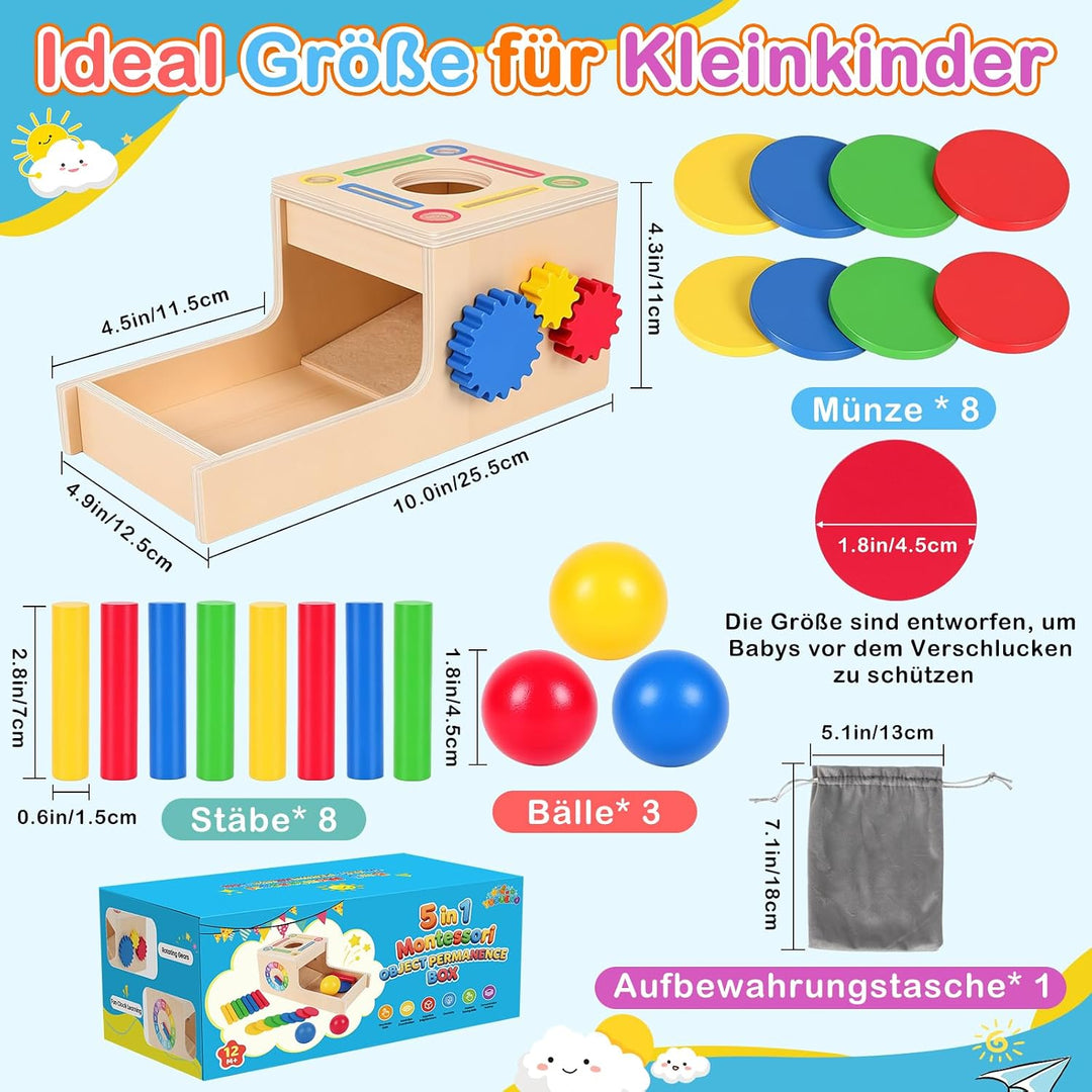 Montessori Spielzeug ab 1 Jahr, 5-in-1 Holz Objektpermanenz Box Montessori Spielzeug ab 2 3 Jahre Ba