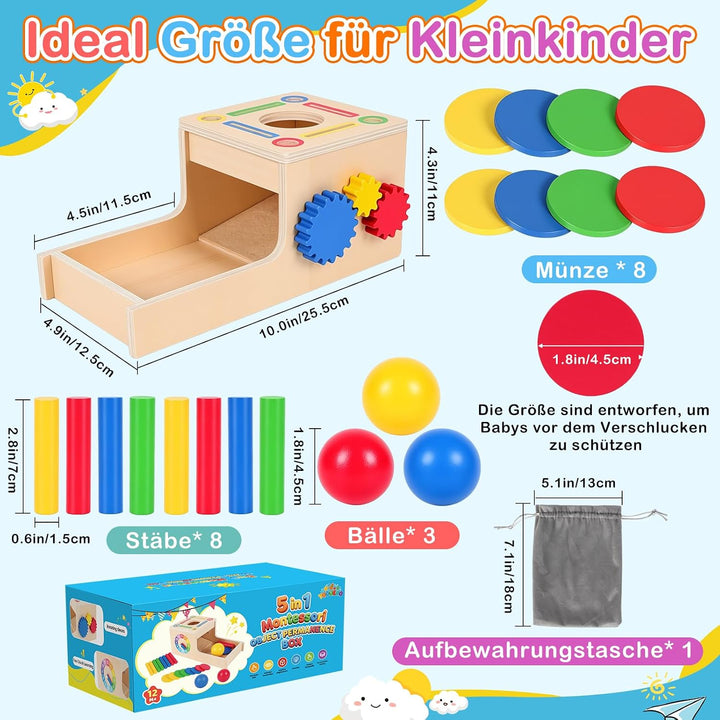 Montessori Spielzeug ab 1 Jahr, 5-in-1 Holz Objektpermanenz Box Montessori Spielzeug ab 2 3 Jahre Ba