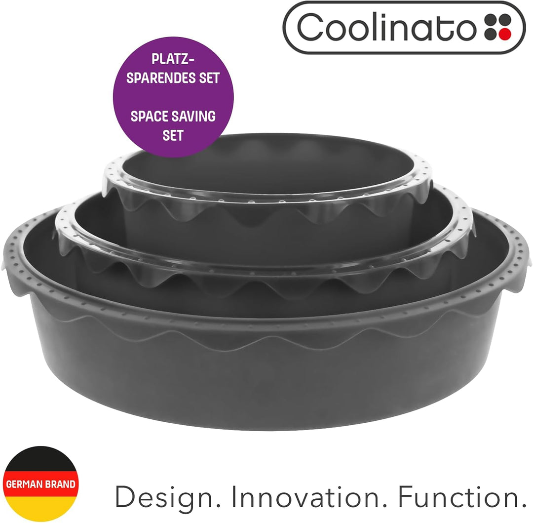 Coolinato 3er Set Silikon Backformen rund 16 cm 20 cm und 26 cm, Grau, Silikonformen zum Backen von
