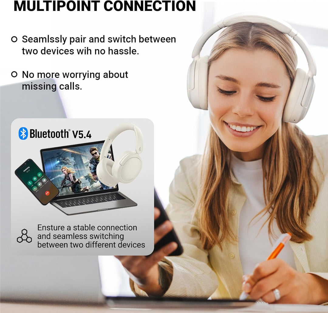 Edifier V80 Wireless Over Ear Kopfhörer mit -44dB ANC, Hi-Res Audio Wired, 45Std. AKKU, Multi-Point-