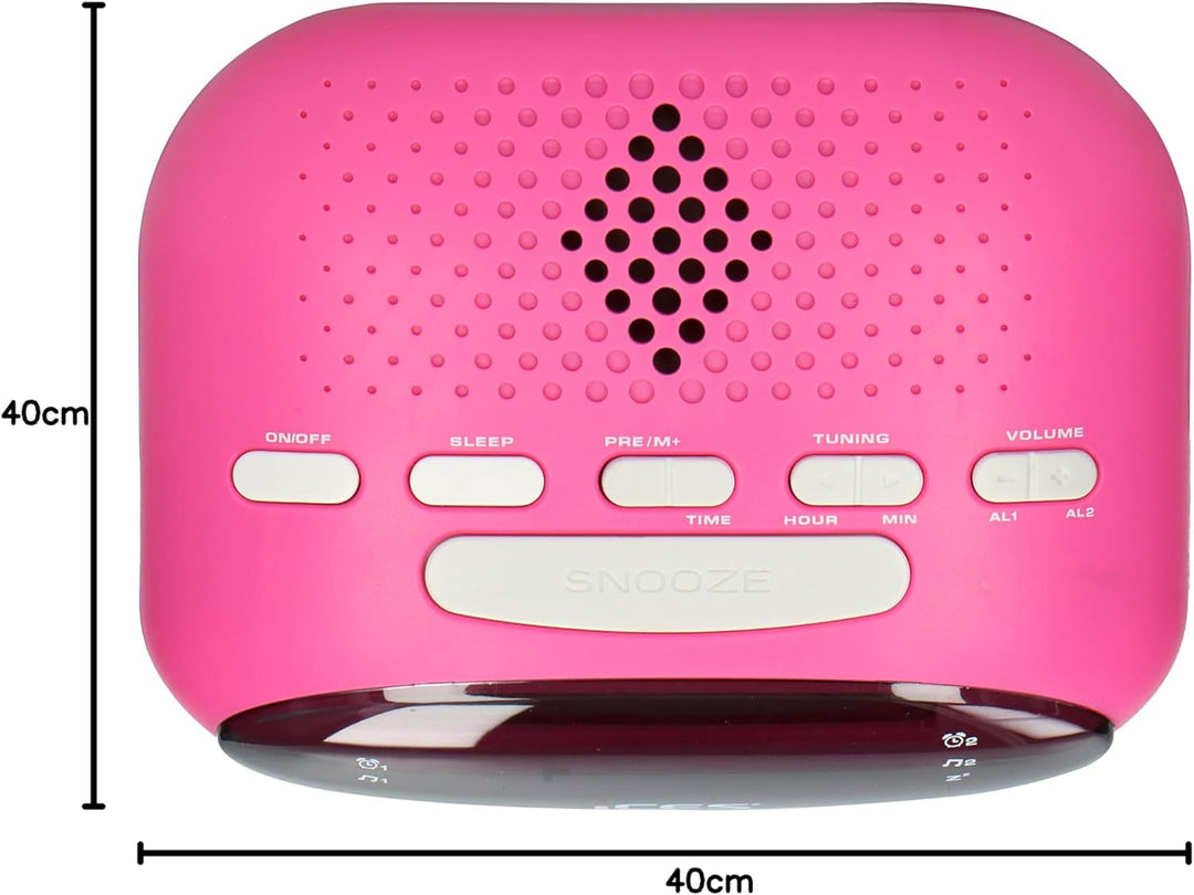 Ices ICR-210 Pink - FM Uhrenradio - Radiowecker mit 2 Weckzeiten - PLL FM - Schlummerfunktion - Slee