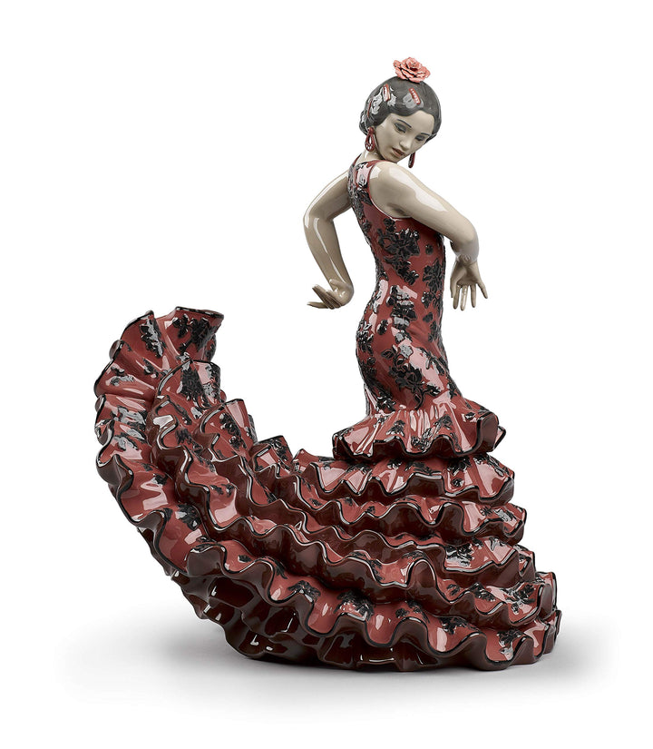 LLADRÓ Frauen-Skulptur Andalusisches Temperament. Rot. Flamenco. Porzellan.