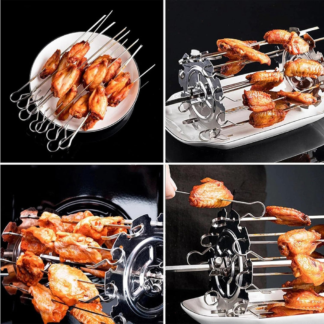 Spiessgestell-Set Edelstahlspiesse Nadelkäfig Kebab Maker Grill Rotierende Fleischgabeln Grillkäfig