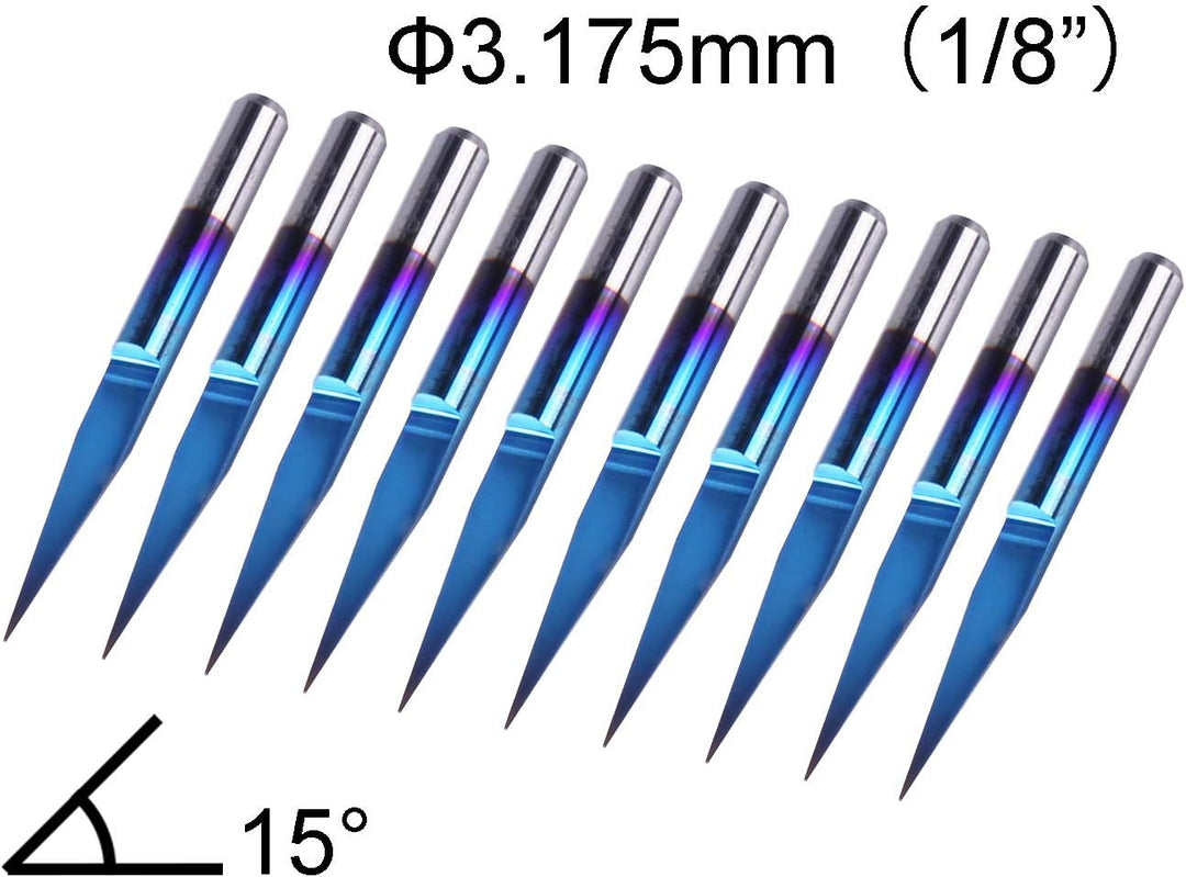 SainSmart Genmitsu 10Pcs Nano Blue Coat Gravierstichel, 15 Grad 0,1 mm Spitze 1/8"Schaft CNC Fräser