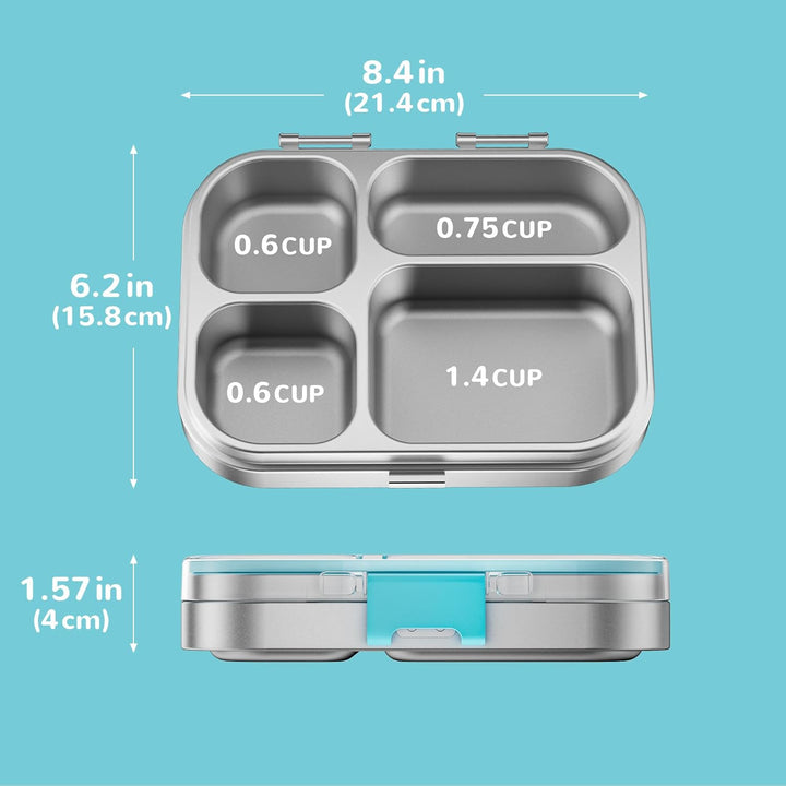 G.a HOMEFAVOR Edelstahl Brotdose Kinder 800ml Metall Bento Lunchbox mit 4 Fächern Auslaufsichere Bro