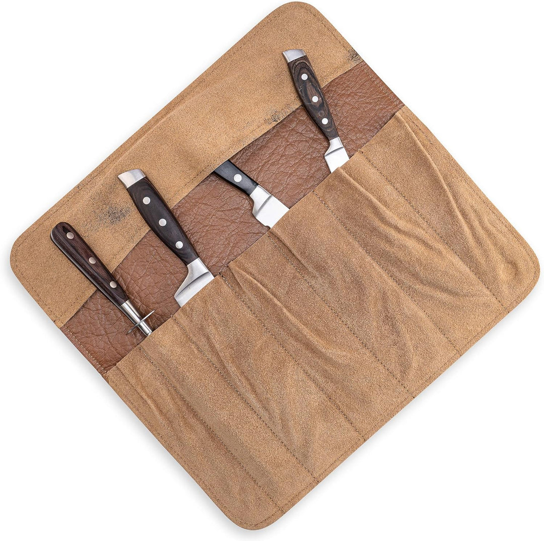 Angus Stoke Messertasche Leder Köche 7-Fach Echt-Leder Kochmesserrolle gross – Messer Tasche Kochmes