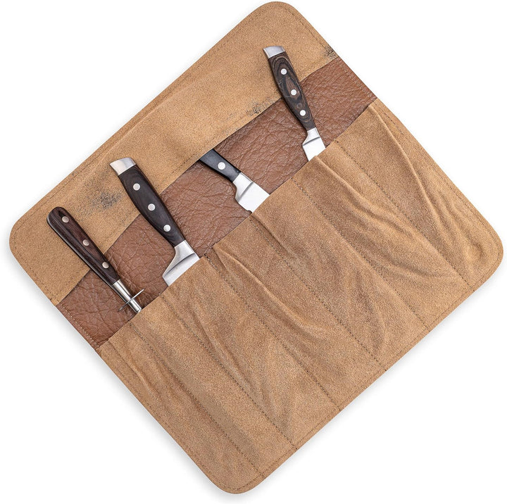 Angus Stoke Messertasche Leder Köche 7-Fach Echt-Leder Kochmesserrolle gross – Messer Tasche Kochmes