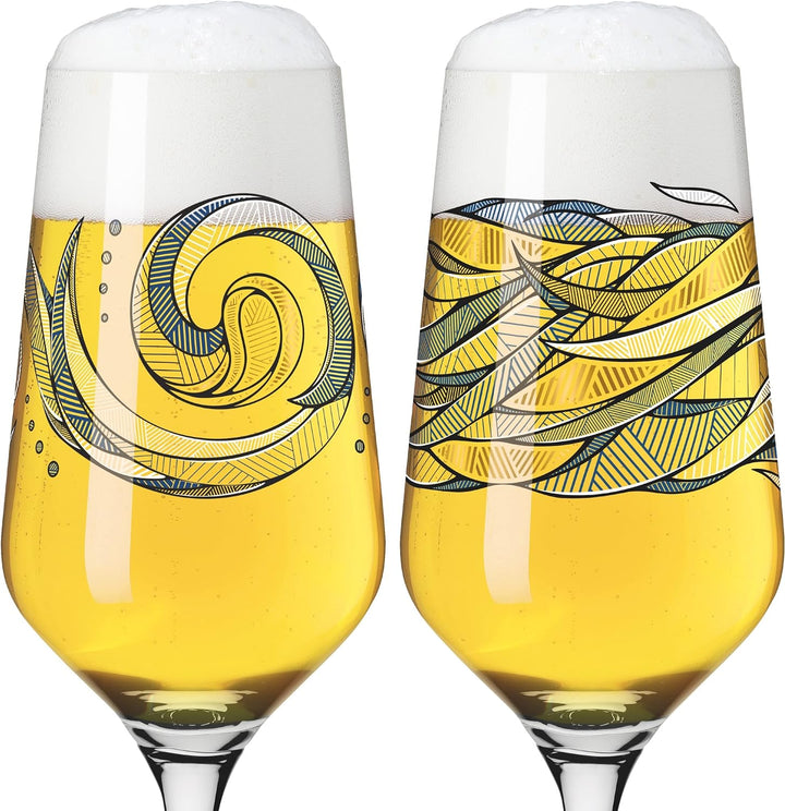 RITZENHOFF 3471002 Bierglas 300 ml – 2er Set – Serie Brauchzeit, Motiv Nr. 2 – Wasser, mehrfarbig –