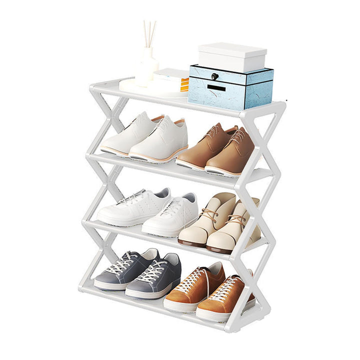 Schuhregal Faltbar, 4 Ebenen, Tragbar, Kunststoff, Weiss, für Flur, Weiss