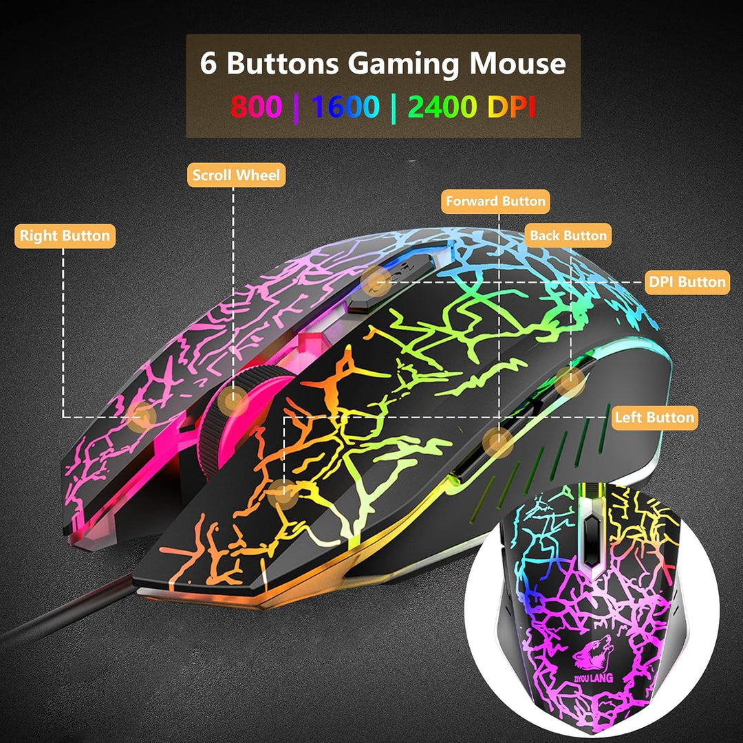 Gaming Tastatur und Maus mit Handballenauflage, QWERTZ Deutsches Layout Regenbogen LED Hintergrundbe