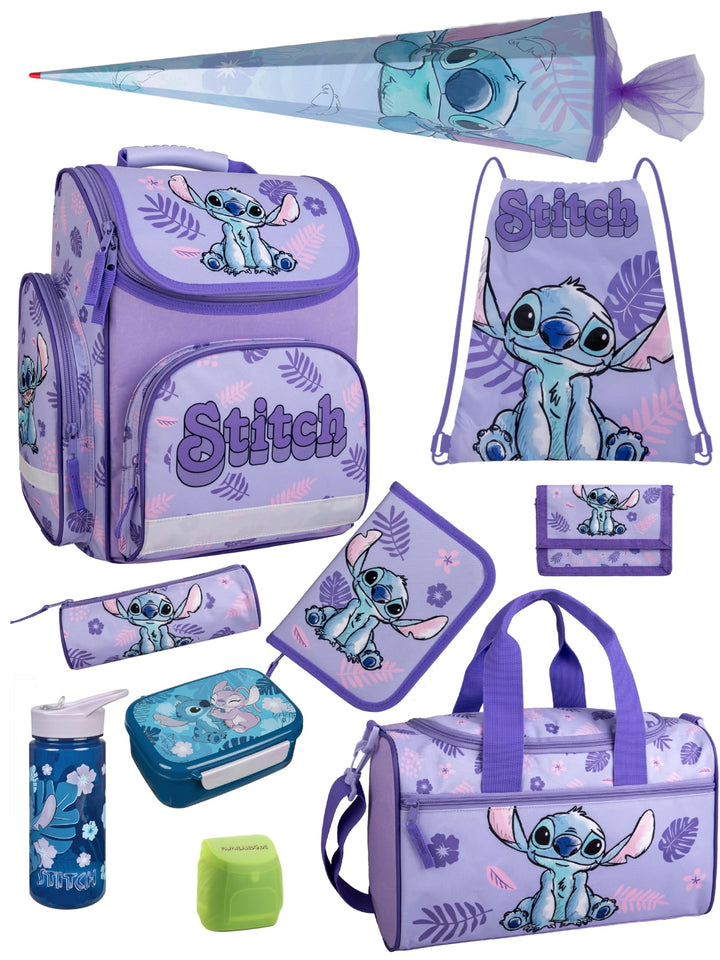 Familando - Schulranzen Set - 10-teilig mit Schultüte - Disneys Lilo und Stitch - Ergonomisch, stabi