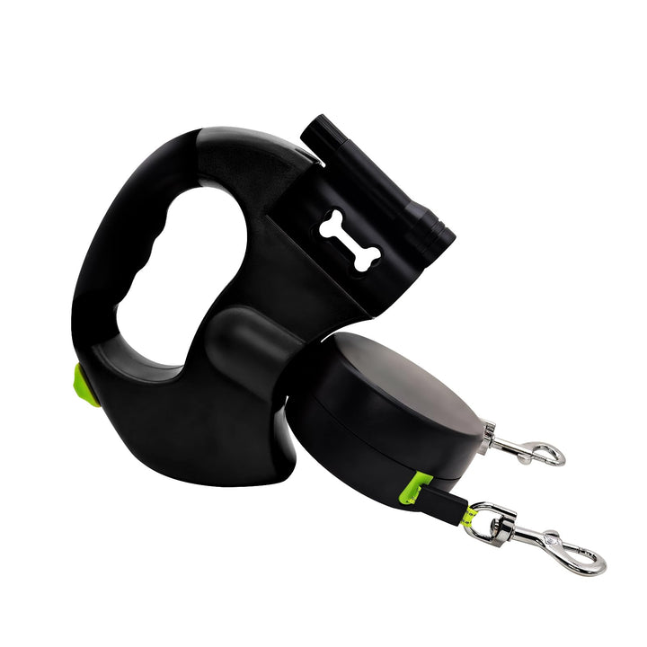 Hundeleine für 2 Hunde, Automatisch Einziehbare Hunde Leine mit Taschenlampe und Taschenspender, Dop