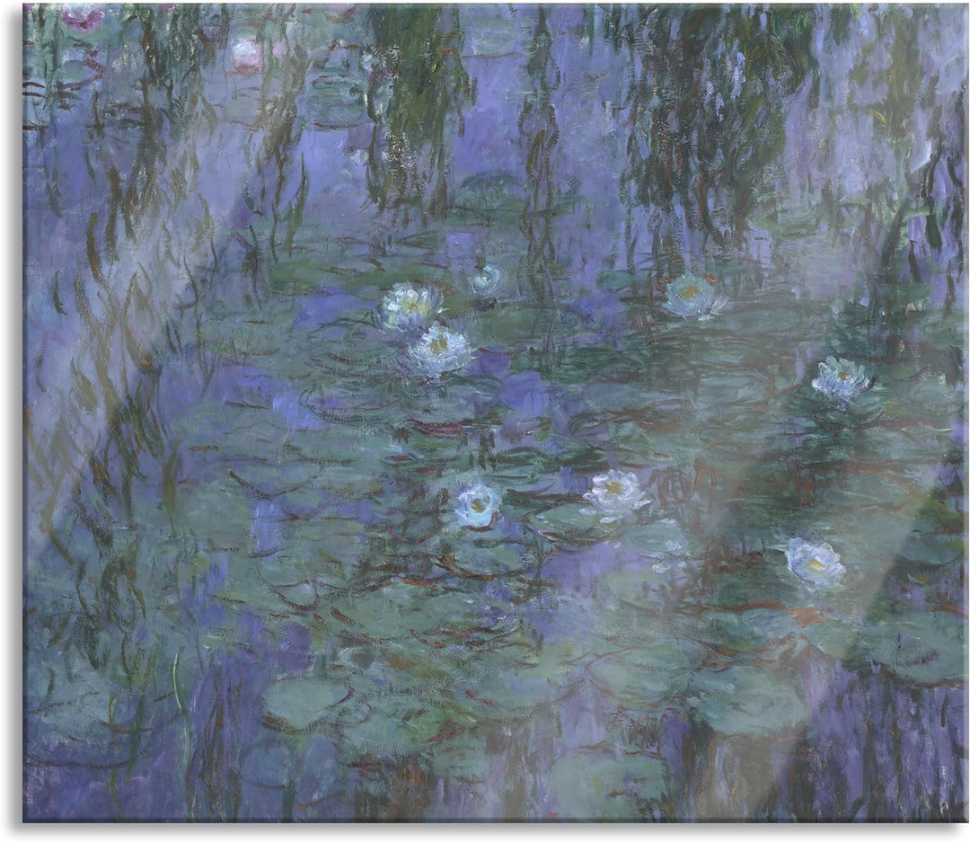 Claude Monet - Seerosen auf blaues Wasser Herdabdeckplatte & Spritzschutz aus Echtglas | Für Herd-Ko