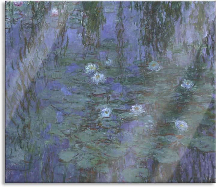 Claude Monet - Seerosen auf blaues Wasser Herdabdeckplatte & Spritzschutz aus Echtglas | Für Herd-Ko