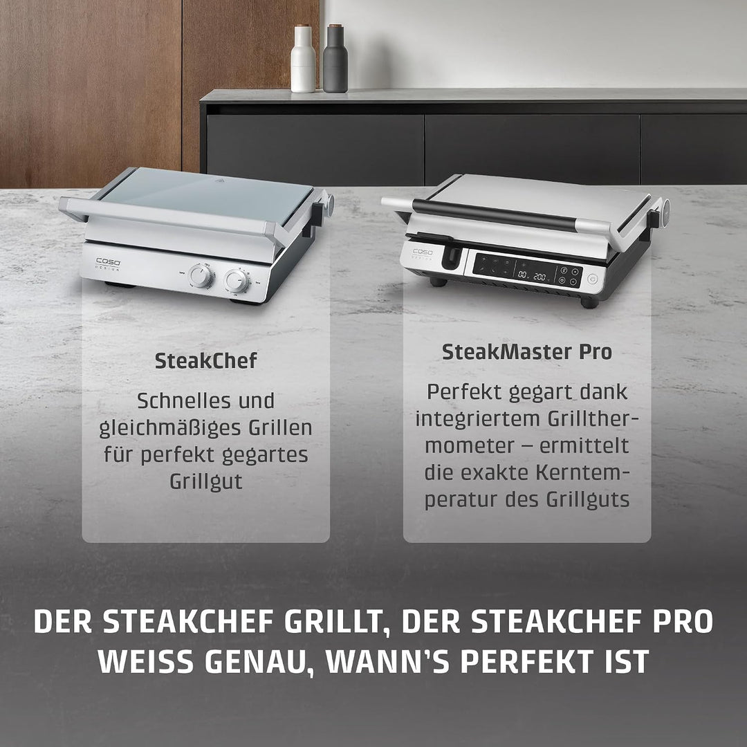 CASO SteakChef Kontaktgrill, 2000 W, PFAS-freie Keramik-Antihaftbeschichtung, abnehmbare Grillplatte