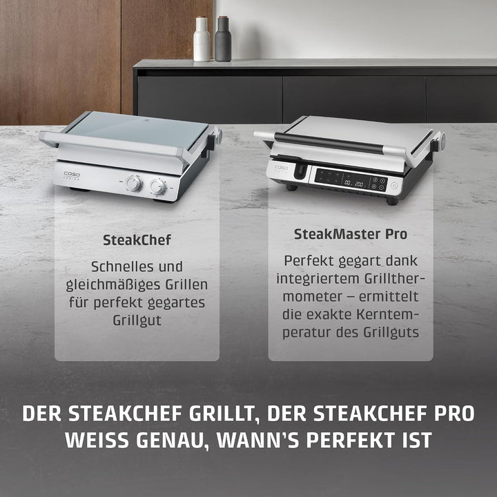 CASO SteakChef Kontaktgrill, 2000 W, PFAS-freie Keramik-Antihaftbeschichtung, abnehmbare Grillplatte