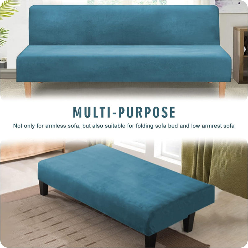 Mingfuxin Armlose Schlafsofabezüge, Stretch-Samt Futon Couchbezug Dicke weiche gemütliche Sofa Schon