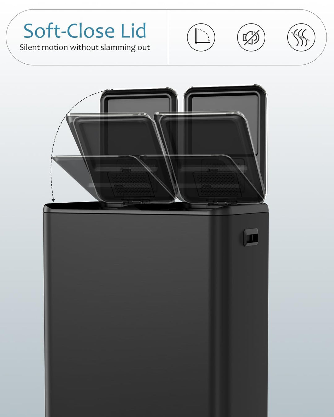 Clevich Mülleimer Küche,2 x 30 Liter Treteimer mit Geruchsfilter,Mülltrennsystem 2 Fächer,Metall Dop
