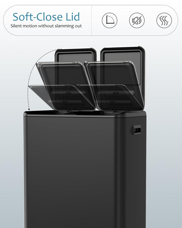 Clevich Mülleimer Küche,2 x 30 Liter Treteimer mit Geruchsfilter,Mülltrennsystem 2 Fächer,Metall Dop