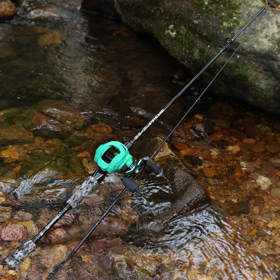 Sougayilang MX-2 Wurfangelrute und Baitcastrolle Combo, 1,8m/2,1m Baitcaster Combo - Raubfisch-Angel