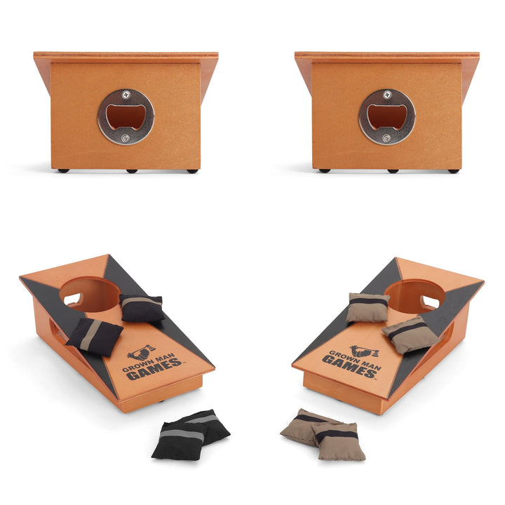 Grown Man Games Mini Cornhole - Tragbares Cornhole Spiel - Mini Sitzsack Wurfspiel - Cornhole Trinks