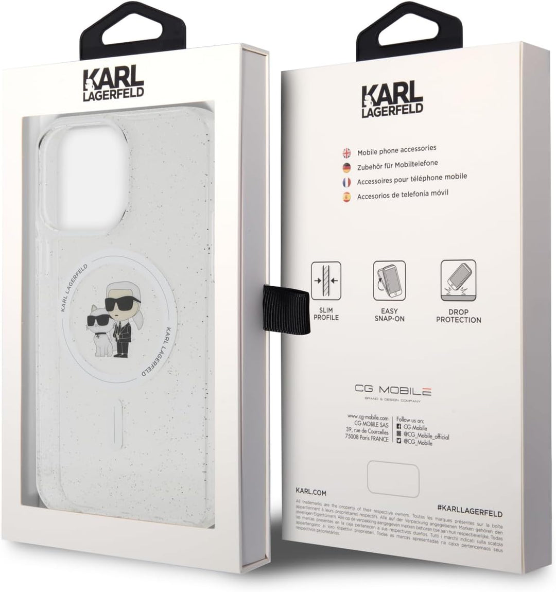 KARL LAGERFELD KLHMP15LHGKCNOT Hülle für iPhone 15 Pro 6.1" transparent hardcase Karl&Choupette Glit