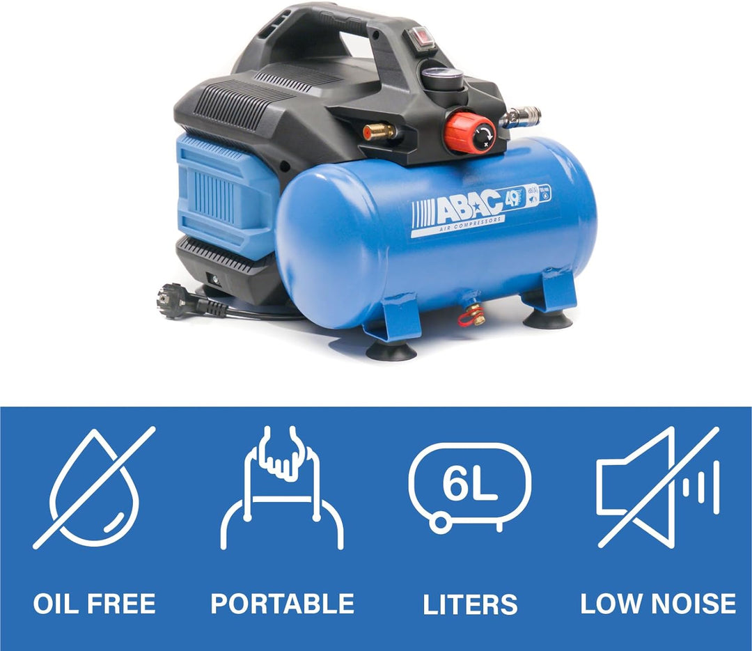 ABAC Geräuscharmer Tragbarer Luftkompressor EASE-AIR 6, Ölfreier Luftkompressor, Maximaler Druck 8 B