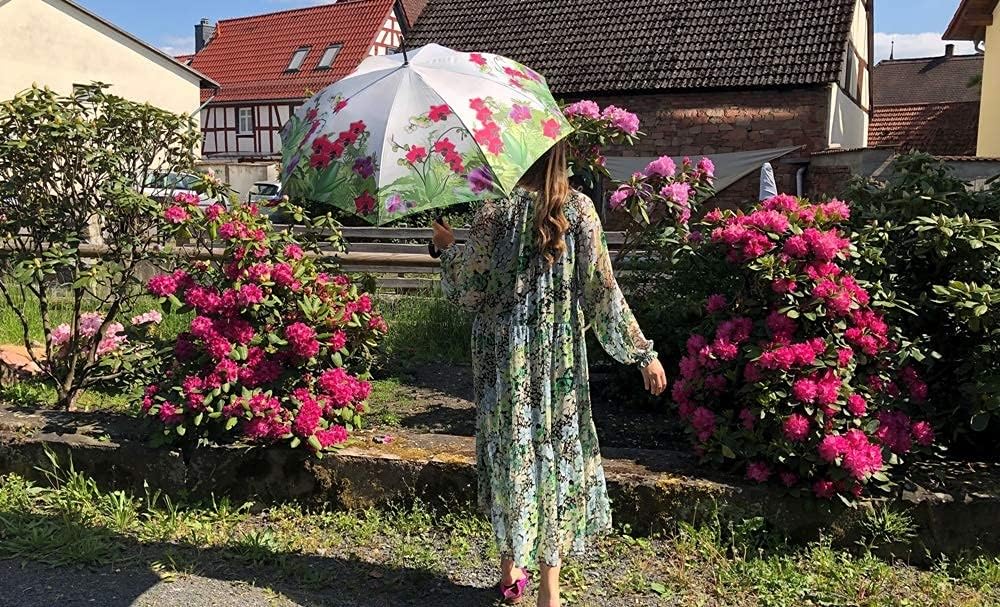 VON LILIENFELD Regenschirm Orchideen Blumen Auf-Automatik Stockschirm Leicht Stabil Blumen