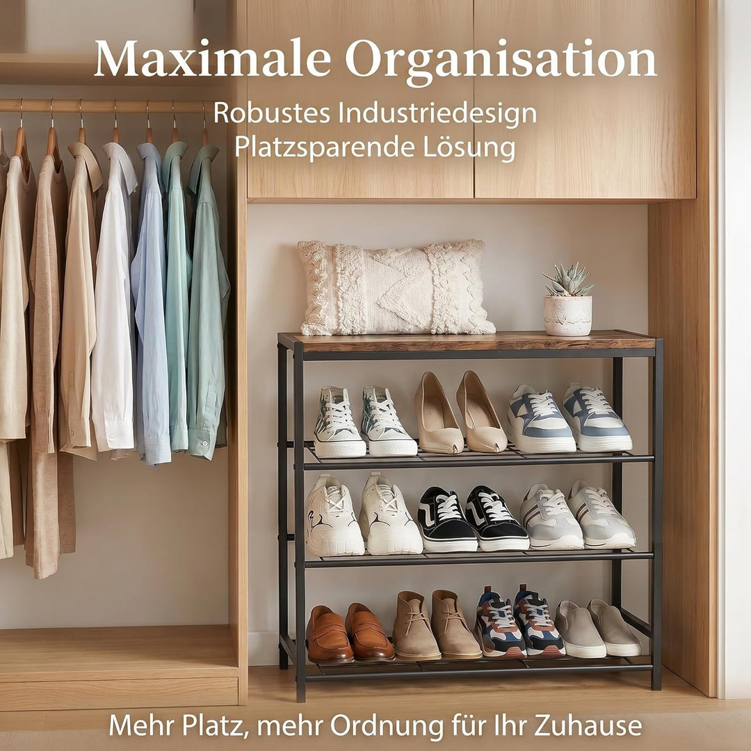 Schuhregal Schmal mit 4 Ebenen und Ablagefläche - Platzsparendes Metall Schuhregal für Flur & Eingan