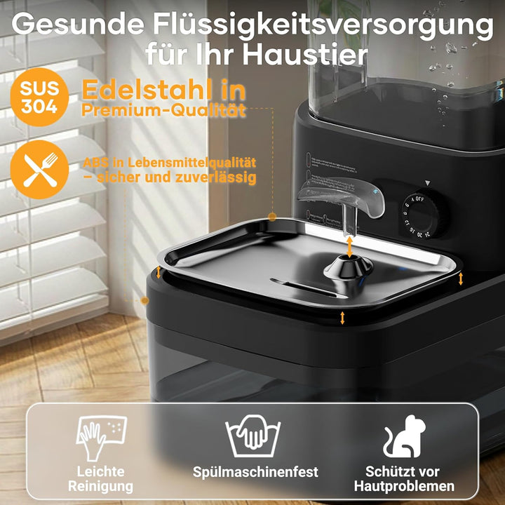 Trinkbrunnen für Katzen, Katzenbrunnen, Trennung von Frisch und Abwasser | Ohne Filter, 304 Edelstah