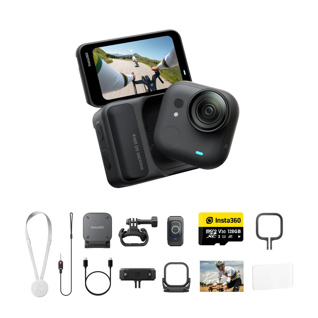 Insta360 GO Ultra Premium Fahrrad-Bundle Nachtschwarz- freihändige 4K Mini-Cam, leicht &amp; mobil, top