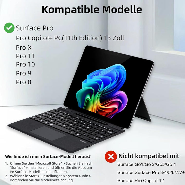 Deutsche QWERTZ Layout Tastatur für Microsoft Surface Pro 11/10 / 9/8 / X, 13 Zoll - Ultraflaches, b