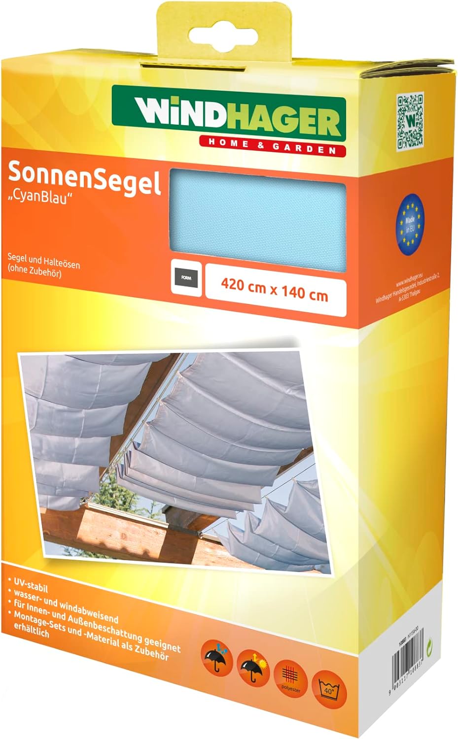 Windhager Sonnensegel für Seilspanntechnik, Wintergarten und Terrassen Beschattung, Seilspannmarkise