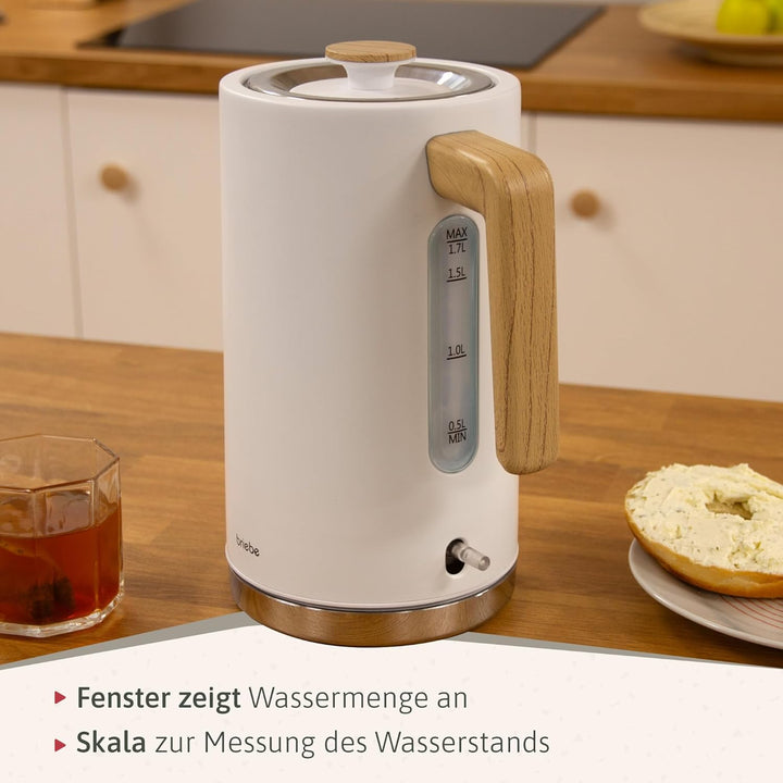 briebe Nordic Wasserkocher 1,7L Elektrischer Teekocher 2200W Schnell Aufheizender, BPA-frei, 360° So