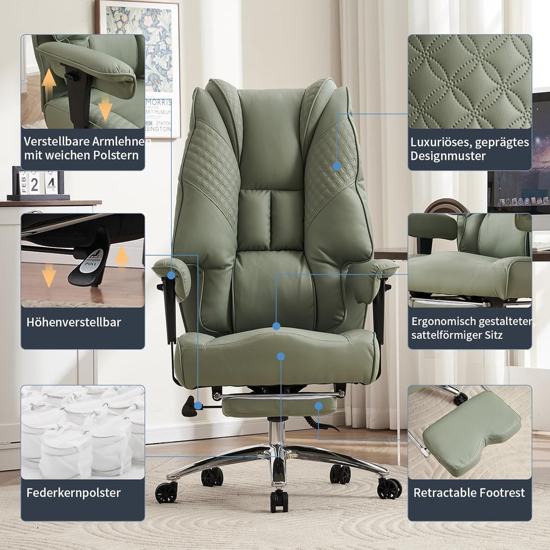 Chefsessel Ergonomisch 200kg - Schwerlast Bürostuhl, Taschenfederkern zur Rückenentlastung, Schreibt