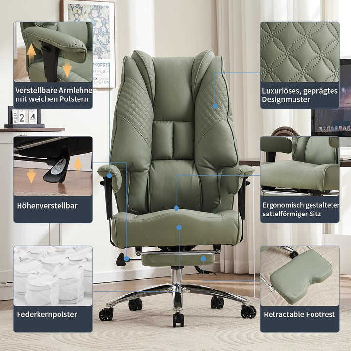 Chefsessel Ergonomisch 200kg - Schwerlast Bürostuhl, Taschenfederkern zur Rückenentlastung, Schreibt