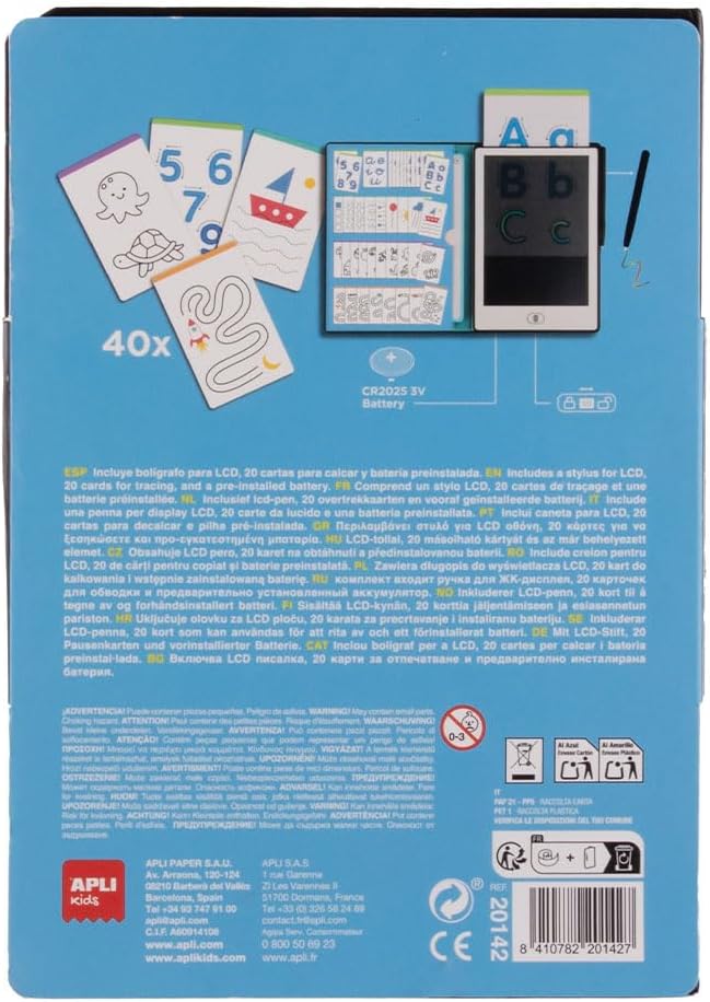 APLI Kids 20142 Draw and Learn LCD-Tafel mit Graphomotorik-Schablonen
