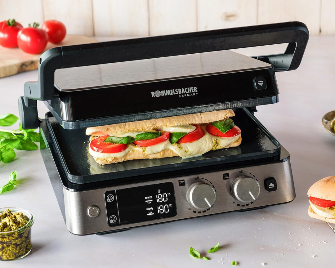 ROMMELSBACHER Kontaktgrill KG 2025, Kontakt- und Flächengrill, getrennt regelbare Grillflächen, kera
