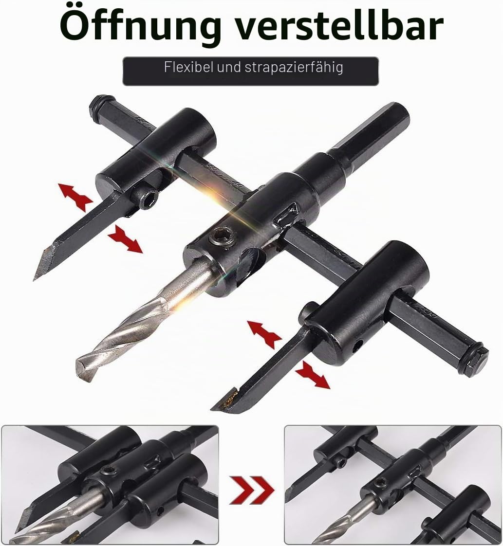 kreisschneider Verstellbar [Durchmesser: 30mm - 120mm], Verstellbar von 1 Zoll bis 5 Zoll Lochsägen