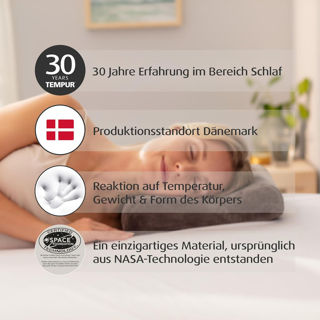 TEMPUR Reisekissen Memory Foam, ergonomisches Reise-Nackenkissen inkl. Tragetasche, Anthrazit, Gröss