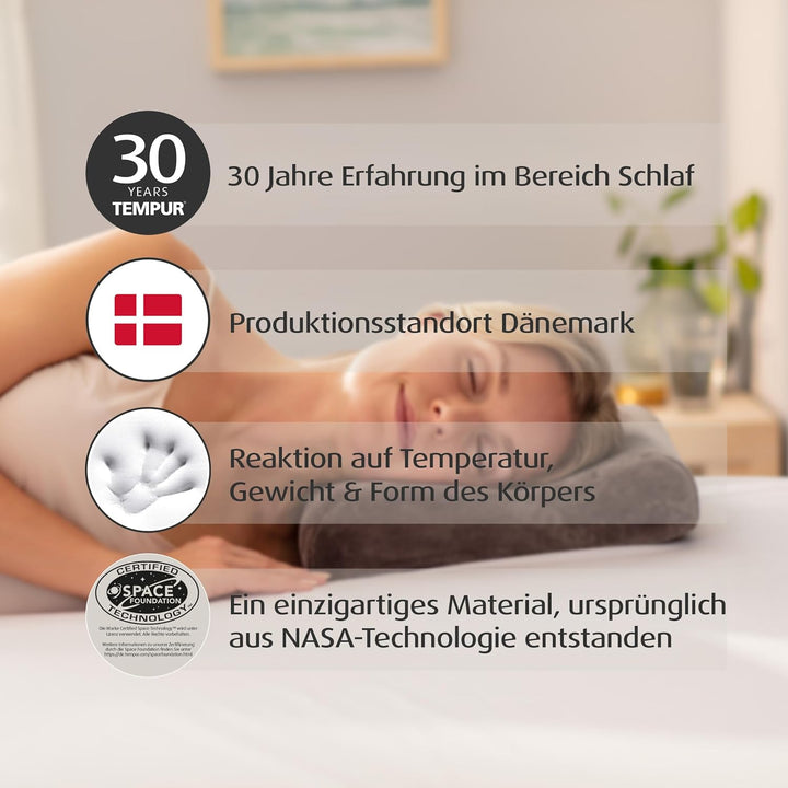 TEMPUR Reisekissen Memory Foam, ergonomisches Reise-Nackenkissen inkl. Tragetasche, Anthrazit, Gröss