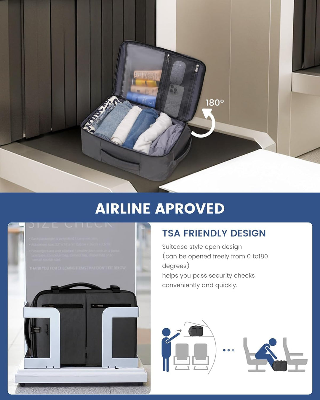 LOVEVOOK Ryanair Handgepäck Rucksack 40x20x25, Reiserucksack Flugzeug Damen Herren, Carry On Luggage
