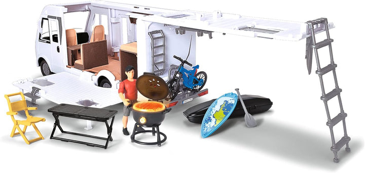 Dickie Toys Spielzeug Wohnmobil (30 cm) - Aufklappbarer Hymer Camping Van mit Figur, Grill und Zubeh
