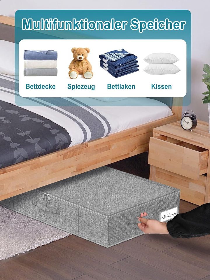JUPELI Aufbewahrungsbox, 50L Unterbett Aufbewahrungsbox,3 Stück Unterbettkommoden mit Stabile Seiten