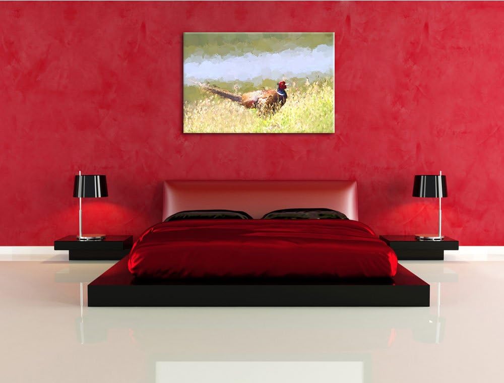 farbenprächtiger Fasan auf Frühlingswiese NewArt Format: 100x70 cm auf Leinwand, XXL riesige Bilder